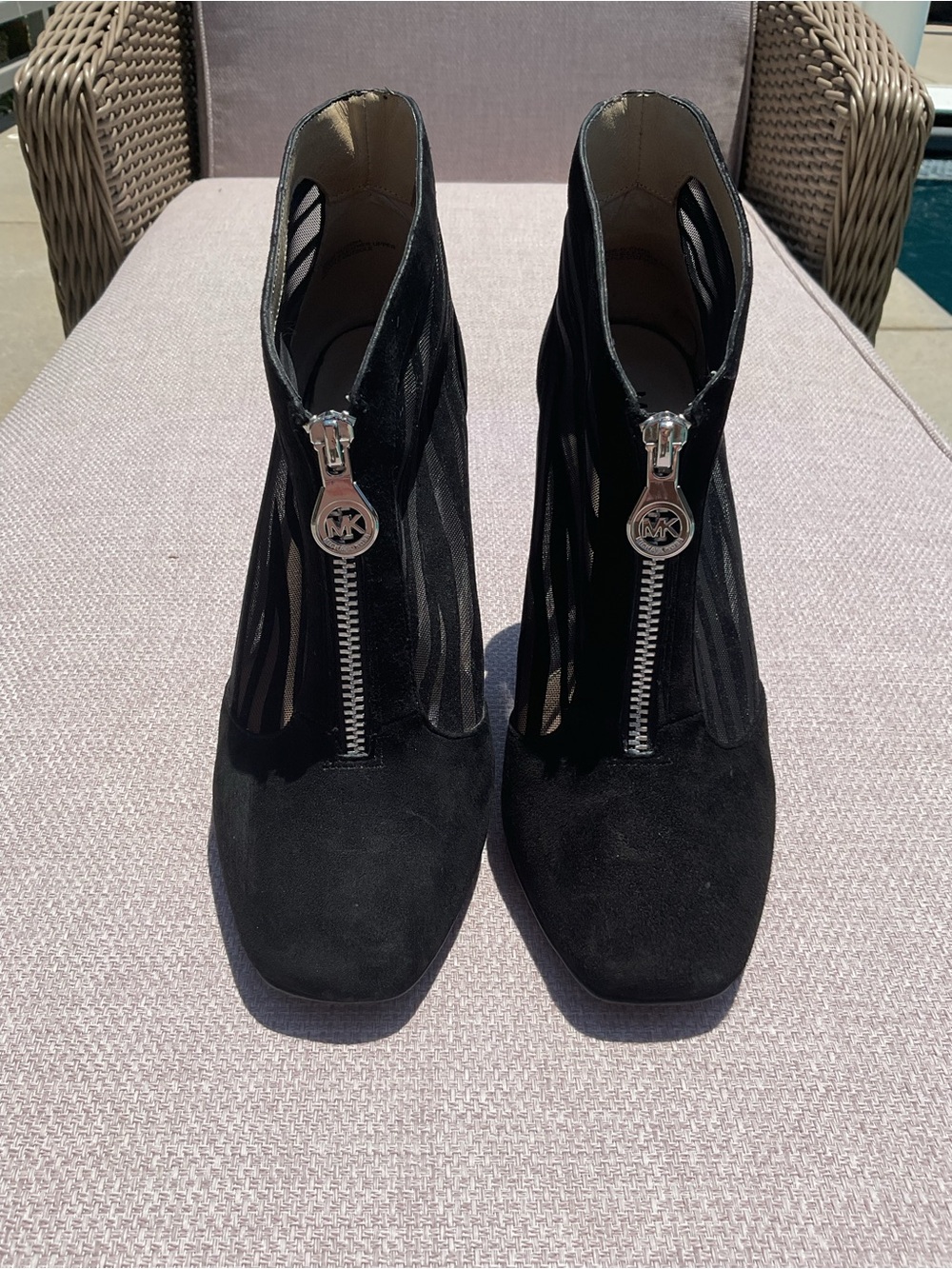 Michael Kors Black Suede & Mesh Zip Ankle Boots